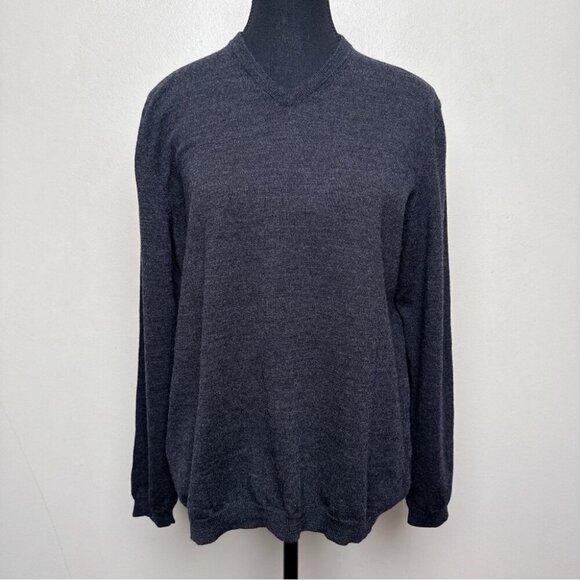 Calvin Klein Mens Large Extra Fine Merino Wool Vneck Sweater In Grey Color - Picture 2 of 16
